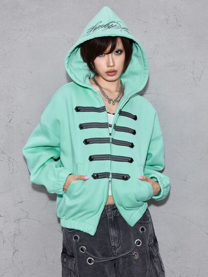 Grunge Punk Sudadera con capucha casual de uso diario con bloques de color para mujer