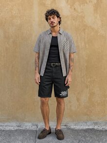 RivetRise Men's Simple Letter Printed Denim Shorts For Summer, Daily Wear - Black - View 3