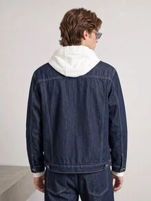 RivetRise Solid Color Button-Up Front Pocket Casual Long Sleeve Loose Denim Jacket - Dark Wash - View 2