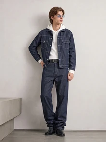 RivetRise Solid Color Button-Up Front Pocket Casual Long Sleeve Loose Denim Jacket - Dark Wash - View 6