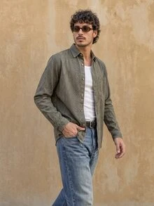 RivetRise Blusa holgada de manga larga de denim con botones frontales y bolsillo parche, versátil y casual - Multicolor - Ver 2