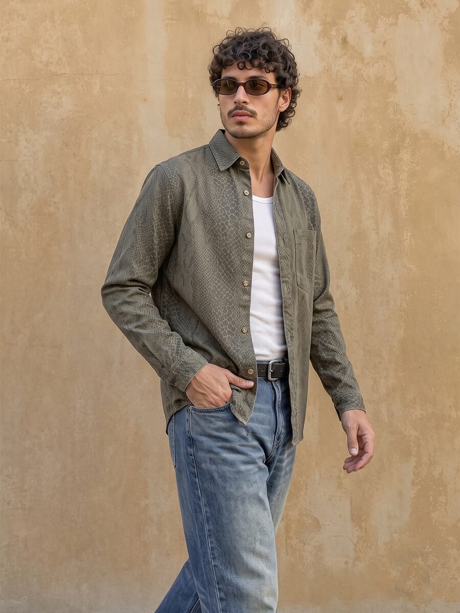 RivetRise Blusa holgada de manga larga de denim con botones frontales y bolsillo parche, versátil y casual