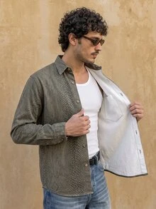 RivetRise Blusa holgada de manga larga de denim con botones frontales y bolsillo parche, versátil y casual - Multicolor - Ver 5