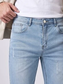 RivetRise Men's Simple Ripped Pocket Casual Jeans, For Daily Wear - Light Wash - View 3