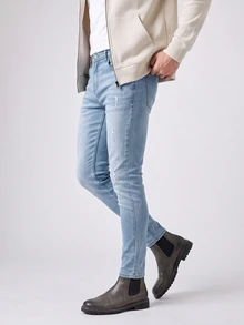 RivetRise Men's Simple Ripped Pocket Casual Jeans, For Daily Wear - Light Wash - View 5