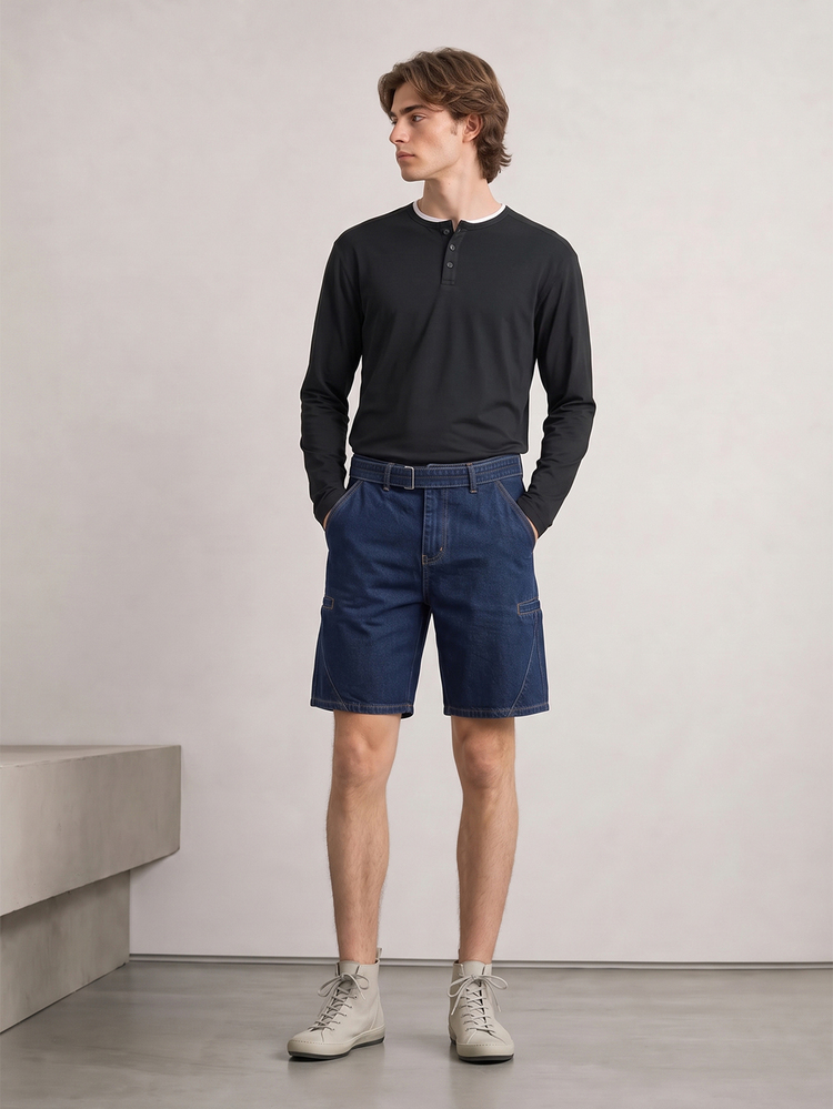 RivetRise Pantalones cortos de mezclilla casuales de unicolor con bolsillo para hombre, apropiados para el verano - Azul lavado oscuro - Añade 4