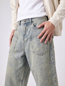 RivetRise 男士纯色休闲牛仔短裤，适合夏季 - 中等水洗藍 - 查看 7