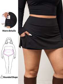 Enliva Plus Size Women's Solid Color Casual Everyday Skort - Black - View 1