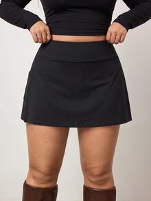 Enliva Plus Size Women's Solid Color Casual Everyday Skort - Black - View 7