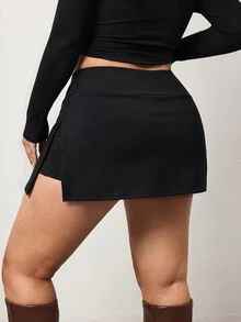 Enliva Plus Size Women's Solid Color Casual Everyday Skort - Black - View 2