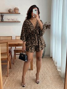 Enliva 大码女式优雅豹纹通勤连体裤 - 彩色 - 查看 5