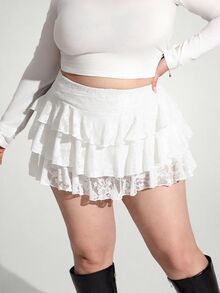 Enliva 大码女式纯色蕾丝蛋糕裙 - 白色 - 查看 5