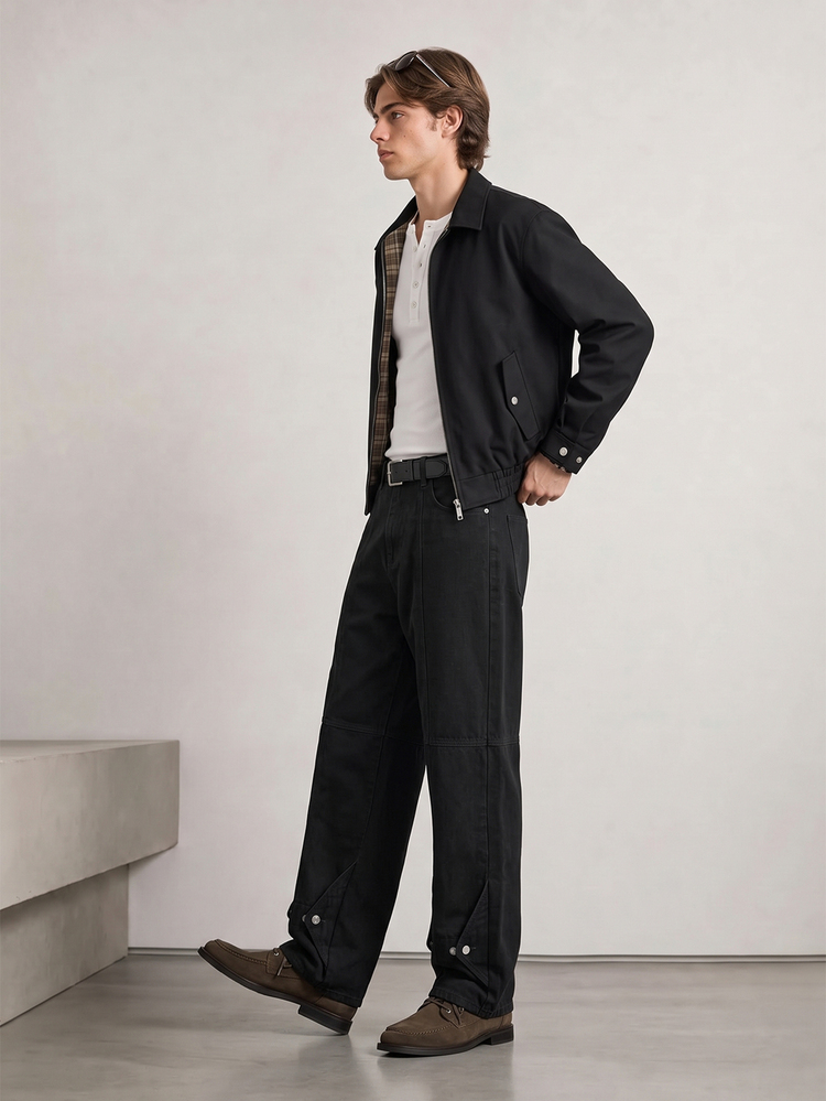 RivetRise Men's Solid Color Loose Utility Cargo Style Casual Baggy Jeans, Summer - Black - View 5