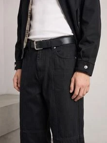RivetRise 男士纯色宽松工装风休闲宽松牛仔裤，夏季 - 黑色 - 查看 9