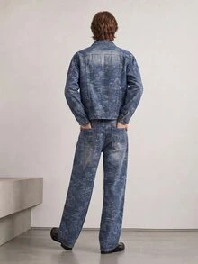 RivetRise 2pcs Men Jacquard Denim Suit, Casual Loose Fit Jacket And Wide Leg Pants Set - Light Wash - View 3