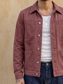 RivetRise Jaket Denim Kasual Ukuran Besar Fu, Atasan Pakaian Kerja Longgar Gaya Retro/Vintage, Jaket Jeans Musim Semi dan Gugur untuk Pria - Redwood - View 6