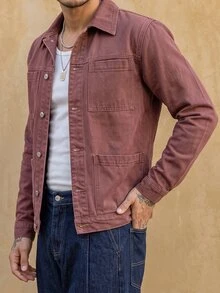 RivetRise Jaket Denim Kasual Ukuran Besar Fu, Atasan Pakaian Kerja Longgar Gaya Retro/Vintage, Jaket Jeans Musim Semi dan Gugur untuk Pria - Redwood - View 7