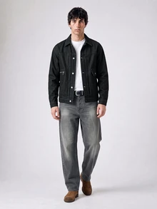 RivetRise Men's Vintage Black Short Denim Jacket, American Style, Autumn/Spring - Black - View 6