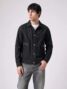 RivetRise Men's Vintage Black Short Denim Jacket, American Style, Autumn/Spring - Black - View 2