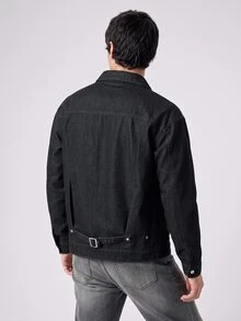 RivetRise Men's Vintage Black Short Denim Jacket, American Style, Autumn/Spring - Black - View 3
