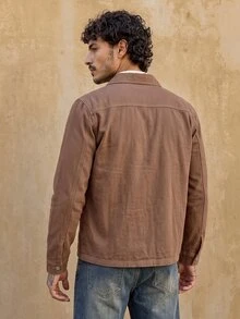 RivetRise Casual Khaki Loose Cargo Denim Jacket, Spring/Summer Cowboy Western Regular Washed Pocket For Work - Khaki - View 3