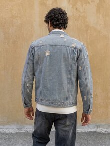 RivetRise Men's Distressed Denim Jacket, Streetwear Style Acid Washed For Slim-Fit, Fall - Light Wash - View 2