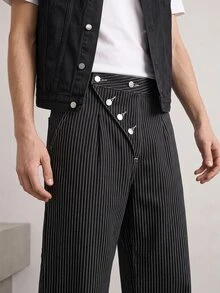 RivetRise Men's Street Fashion Casual Striped Flared Black Jeans - Black - View 3