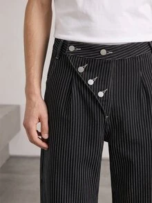 RivetRise Men's Street Fashion Casual Striped Flared Black Jeans - Black - View 6