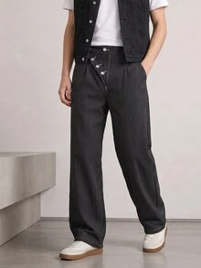 RivetRise Men's Street Fashion Casual Striped Flared Black Jeans - Black - View 1