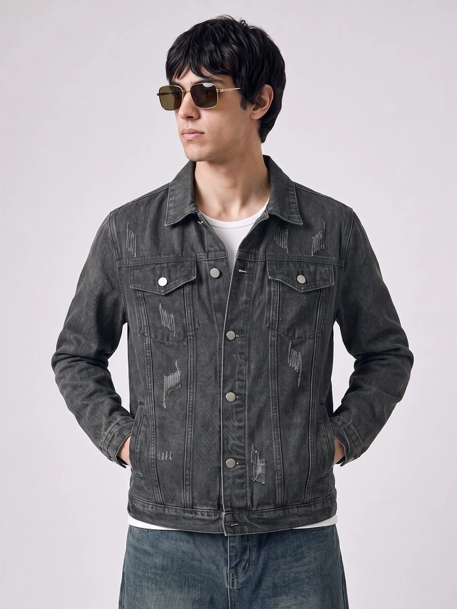 RivetRise Chaqueta vaquera azul de estilo casual urbano para hombres
