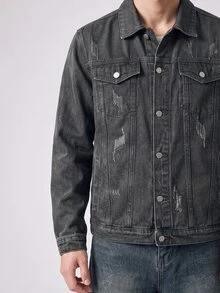 RivetRise Chaqueta vaquera azul de estilo casual urbano para hombres - Verde militar - Ver 7