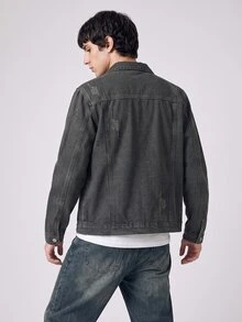RivetRise Chaqueta vaquera azul de estilo casual urbano para hombres - Verde militar - Ver 3