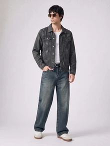 RivetRise Chaqueta vaquera azul de estilo casual urbano para hombres - Verde militar - Ver 5