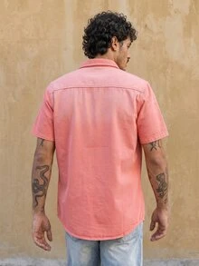 RivetRise Men's Casual Distressed Pink Denim Shirt, Street Fashion - Pink - View 2