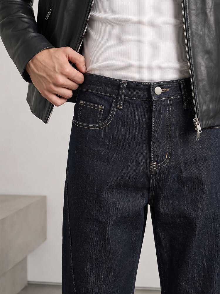 RivetRise Men's Navy Blue Loose Straight Leg Casual Jeans - Dark Wash - View 3