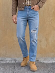 RivetRise Men's Casual Everyday Wear Distressed Pocket Button Design Denim Jeans - Blue - View 2