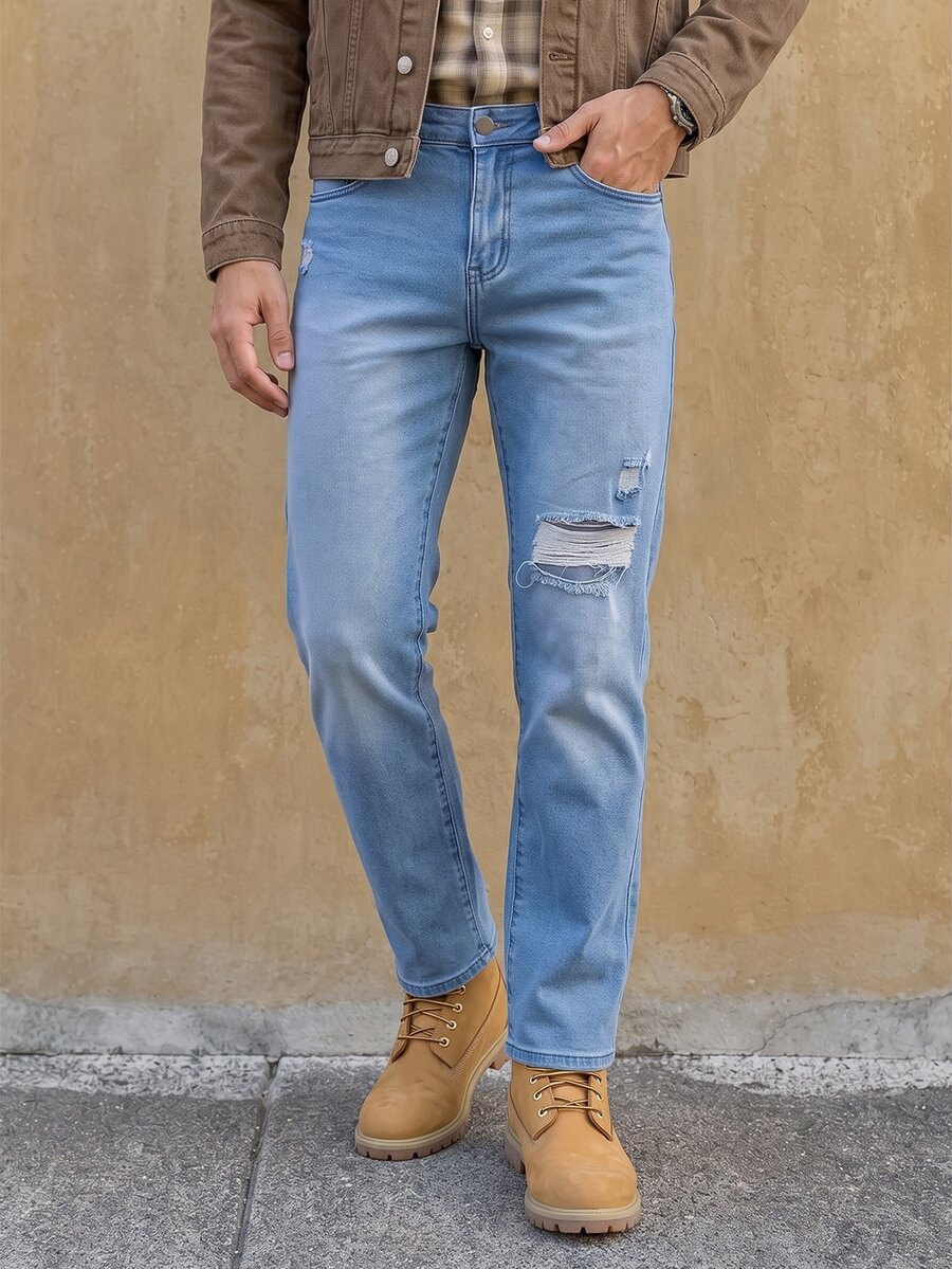RivetRise Men's Casual Everyday Wear Distressed Pocket Button Design Denim Jeans