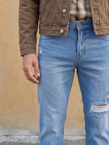 RivetRise Men's Casual Everyday Wear Distressed Pocket Button Design Denim Jeans - Blue - View 6