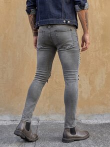 RivetRise Men's Casual Grunge Streetwear Washed Distressed Slim Fit Denim Jeans Vacation Work Dark Grey Summer Back-To-School - Grey - View 2