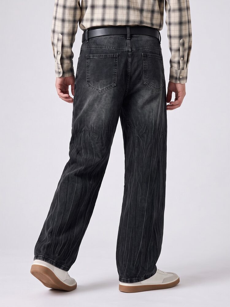 RivetRise Celana Jeans Denim Pria American Vintage Washed Black Premium Serbaguna dengan Potongan Longgar - Hitam - View 2