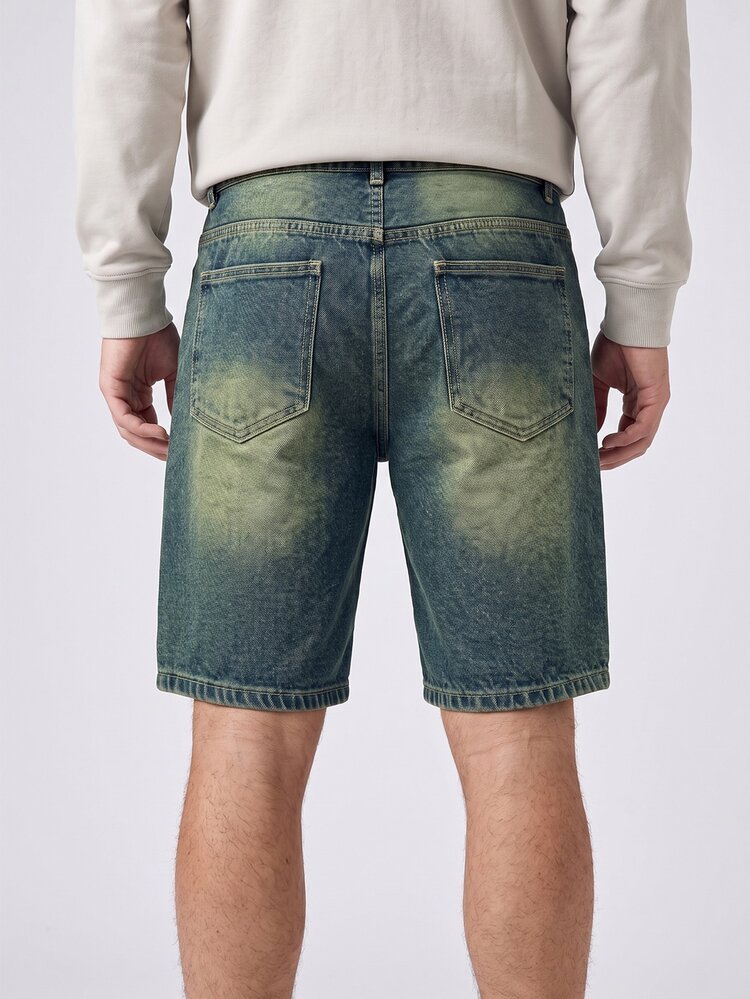 RivetRise Men's Street Style Casual Blue Denim Shorts With Cat Whisker Design - Medium Wash - View 2