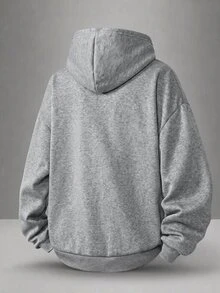 SHEIN 青少年男孩哥德風字母圖案灰色雙領拉鍊連帽衛衣秋季款 - 淺灰色 - 查看 2