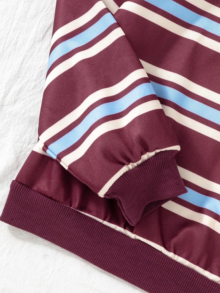 SHEIN Reset Phase Teen Girls Striped Polo Neck Half Zip Sweatshirt And Wide Leg Pants 2 Pieces Set Preppy Aesthetic Casual Lounge Sweatsuit Fall Tracksuit - Burgundy - View 8