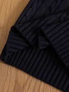 SHEIN Young Girl Sweater Navy Blue V Neck Sleeveless Cable Knit Ribbed Hem Vest - Navy Blue - View 7