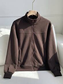 Mori Grove Mori Grove Women's Solid Color Long Sleeve Zip-Up Casual Sweatshirt - Brown - View 2