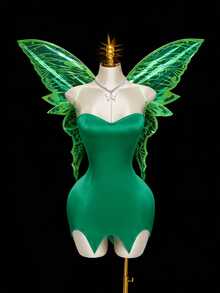 SHEIN ICON Y2K Party Dress Green Halloween Costumes Fairy COS Strapless Backless Criss-Cross Strap Dresses For Women Lace Up Back Satin Core - Dark Green - View 9