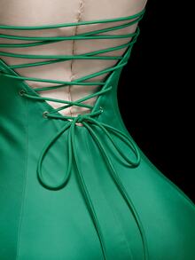 SHEIN ICON Y2K Party Dress Green Halloween Costumes Fairy COS Strapless Backless Criss-Cross Strap Dresses For Women Lace Up Back Satin Core - Dark Green - View 7
