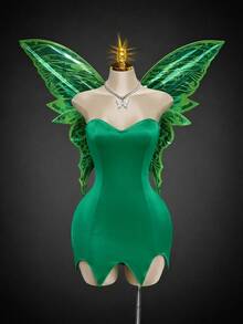 SHEIN ICON Y2K Party Dress Green Halloween Costumes Fairy COS Strapless Backless Criss-Cross Strap Dresses For Women Lace Up Back Satin Core - Dark Green - View 3