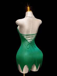 SHEIN ICON Y2K Party Dress Green Halloween Costumes Fairy COS Strapless Backless Criss-Cross Strap Dresses For Women Lace Up Back Satin Core - Dark Green - View 12