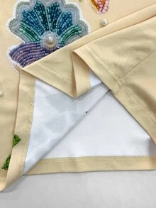 INAWLY Women's Faux Pearl Starfish Decor Square Neck Sleeveless Fitted Mini Dress - Multicolor - View 5